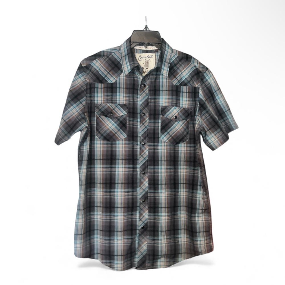 Coastal Western Plaid Pearl Snap Button Down Shirt